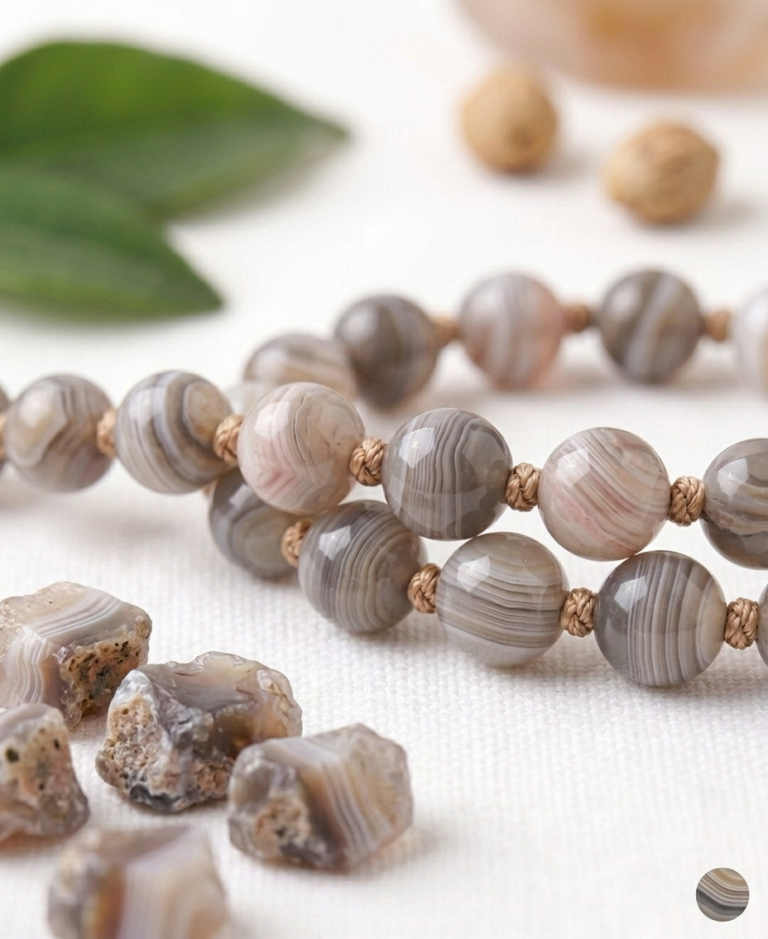 Beyond the choice of gemstones or sacred woods, one of the biggest structural differences you will come across is how the beads are strung. Some Malas feature a tiny, deliberate knot between every single bead, while others allow the beads to slide smoothly against one another on a continuous cord.