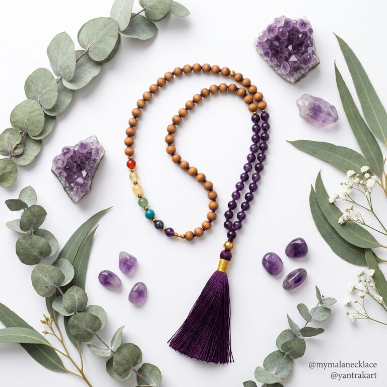 108 Seven Chakras Amethyst and Sandalwood Mala